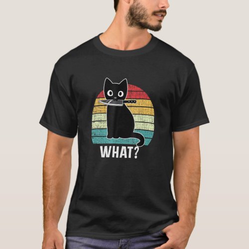 Retro What Cat Black Knife Meow Kitty Funny Cats M T-Shirt