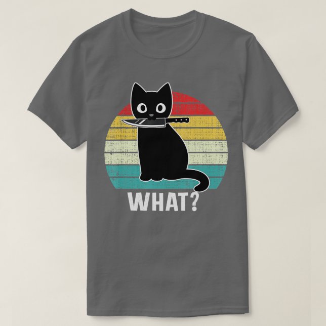 Retro What Cat Black Knife Meow Kitty Funny Cats M T-Shirt (Design Front)
