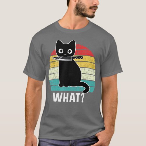 Retro What Cat Black Knife Meow Kitty Funny Cats M T_Shirt
