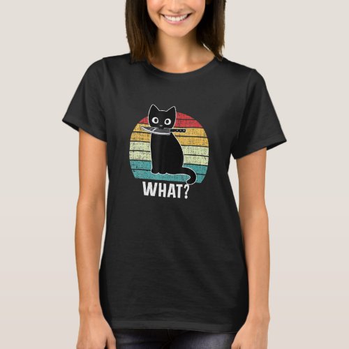 Retro What Cat Black Knife Meow Kitty Funny Cats M T-Shirt