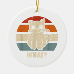 Retro What Cat Knife Meow Kitty Funny Cats Mom And Ceramic Ornament