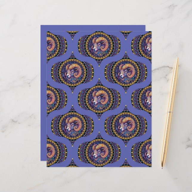 Retro Whimsical Aries Astrology Mandala Pattern (Front/Back In Situ)