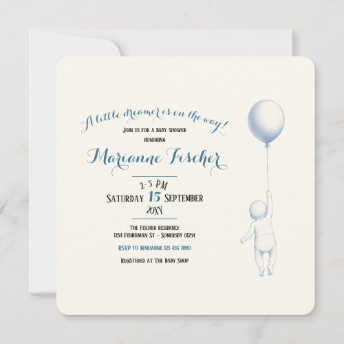 Retro Whimsical Balloon Baby Shower Invitation