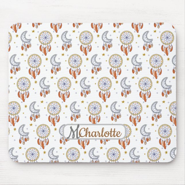 Retro Whimsical Boho Pattern Monogram Name Mouse Pad (Front)