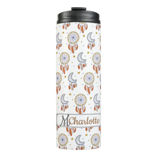 Retro Whimsical Boho Pattern Monogram Name Thermal Tumbler (Front)
