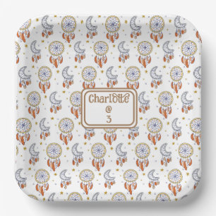 Retro Whimsical Boho Pattern Name Birthday Paper Plates
