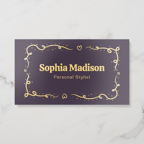 Retro Whimsical Border Blue Foil Business Cards