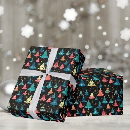 Retro Whimsical  Colorful Christmas Trees Wrapping Paper