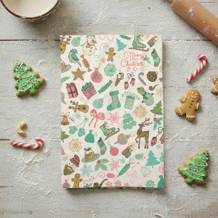 Retro Whimsical Doodles Christmas Kitchen Towel