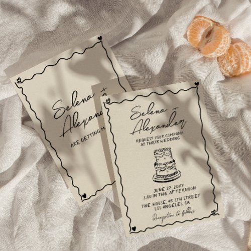 Retro Whimsical hand written wedding Invitation