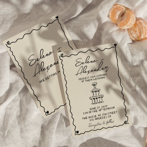 Retro Whimsical hand written wedding Invitation