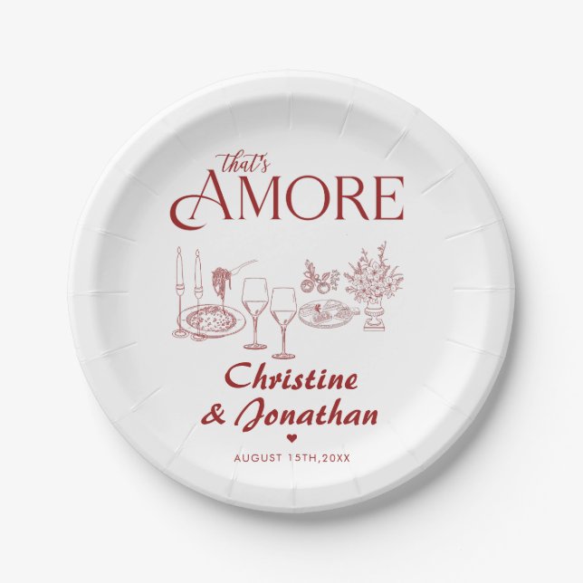 Retro Whimsical  Italian Food Rehearsal Dinner Paper Plates (Front)