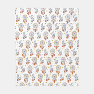 Retro Whimsical Mandala Boho Pattern Fleece Blanket