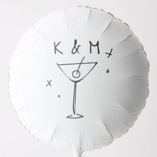 Retro Whimsical Martini Hand Drawn Custom Initials Balloon