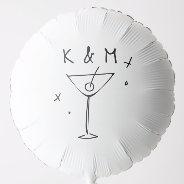 Retro Whimsical Martini Hand Drawn Custom Initials Balloon (Front)