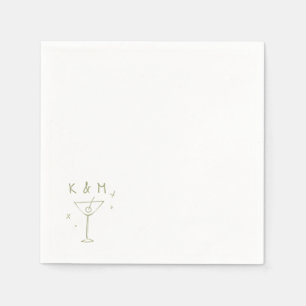 Retro Whimsical Martini Hand Drawn Custom Initials Napkins