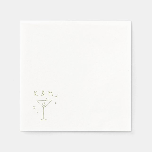 Retro Whimsical Martini Hand Drawn Custom Initials Napkins (Front)