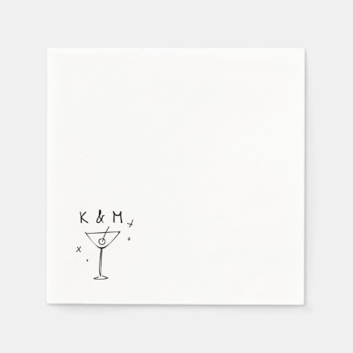 Retro Whimsical Martini Hand Drawn Custom Initials Napkins