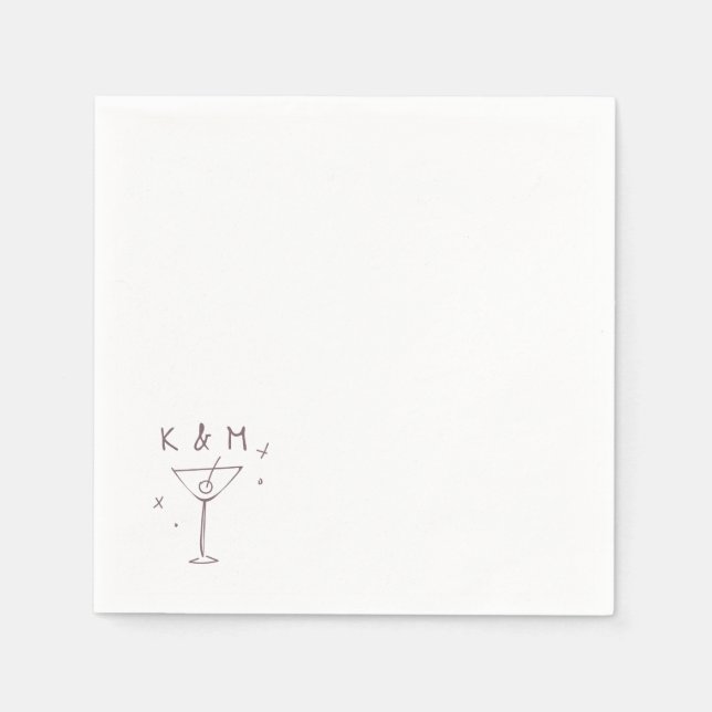 Retro Whimsical Martini Hand Drawn Custom Initials Napkins (Front)