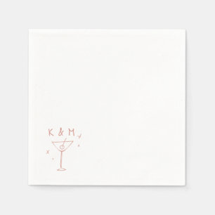 Retro Whimsical Martini Hand Drawn Custom Initials Napkins