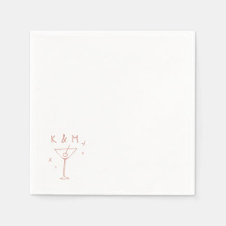 Retro Whimsical Martini Hand Drawn Custom Initials Napkins