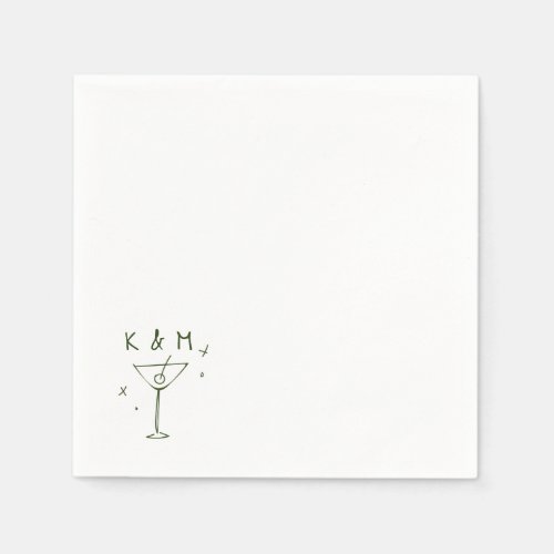 Retro Whimsical Martini Hand Drawn Custom Initials Napkins