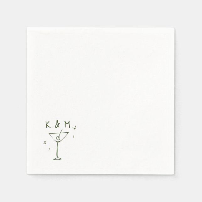 Retro Whimsical Martini Hand Drawn Custom Initials Napkins (Front)