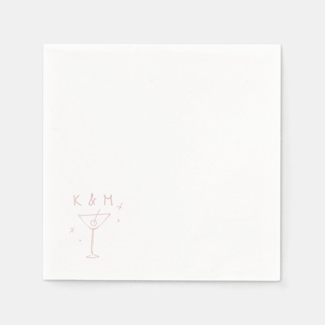 Retro Whimsical Martini Hand Drawn Custom Initials Napkins (Front)