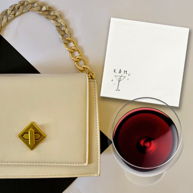 Retro Whimsical Martini Hand Drawn Custom Initials Napkins (Creator Uploaded)