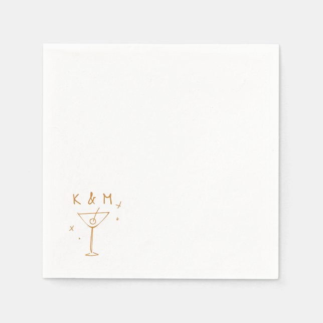 Retro Whimsical Martini Hand Drawn Custom Initials Napkins (Front)