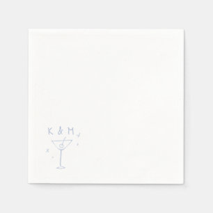 Retro Whimsical Martini Hand Drawn Custom Initials Napkins