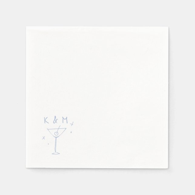 Retro Whimsical Martini Hand Drawn Custom Initials Napkins (Front)