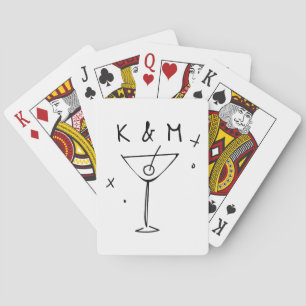 Retro Whimsical Martini Hand Drawn Custom Initials Poker Cards