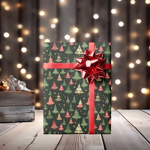 Retro Whimsical  Nostalgic Christmas Trees Wrapping Paper