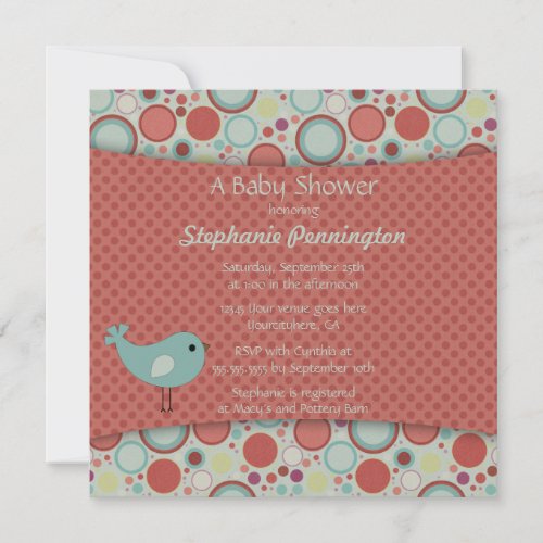 Retro whimsical polka dots baby shower invitation