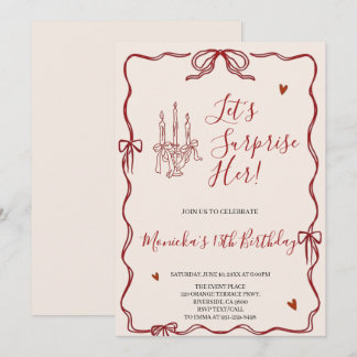 Retro Whimsical Red And Pink Birthday Party  Invitation