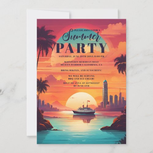 Retro Whimsical Seascape Cruise Palm Party Invitation