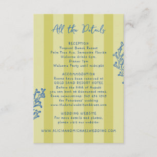 Retro whimsical striped beach wedding details  enclosure card