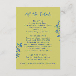 Retro whimsical summer beach wedding details enclosure card