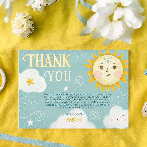 Retro whimsical Sun and Clouds baby shower Thank You Card