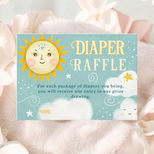 Retro whimsical Sun and Clouds diaper raffle baby Enclosure Card