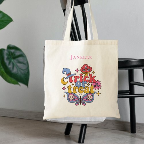 Retro Whimsical Trick or Treat Halloween  Tote Bag