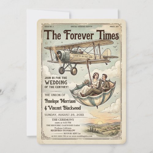 Retro Whimsical Wedding Couple Invitation