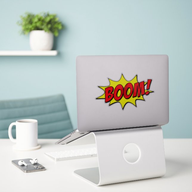 Retro Whimsy: Boom! Vintage Comic Pop Art  Sticker (Laptop On Desk)