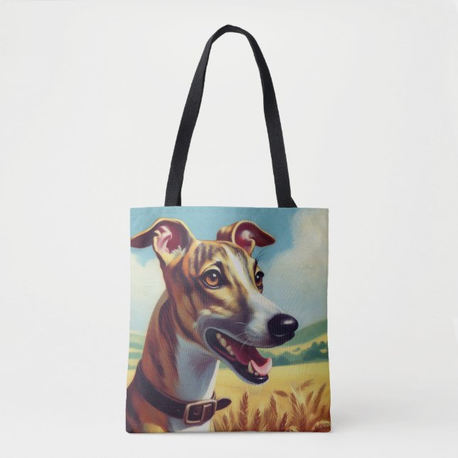 Retro Whippet Dog Painting Tote Bag (Front)
