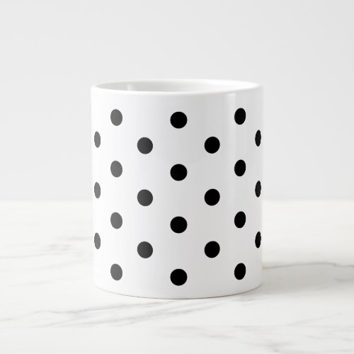 Retro White and Black  Polka Dots Pattern Giant Coffee Mug