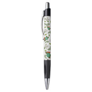 Retro White and Green Floral Pen