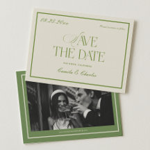Retro White and Green Wedding Save the date Photo 