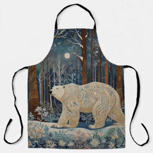 Retro white bear boho winter woodland forest apron