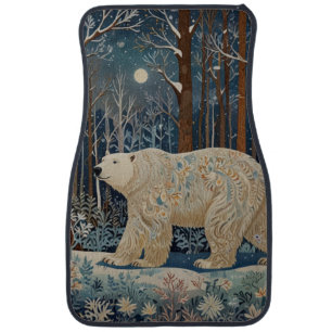 Retro white bear boho winter woodland forest car floor mat
